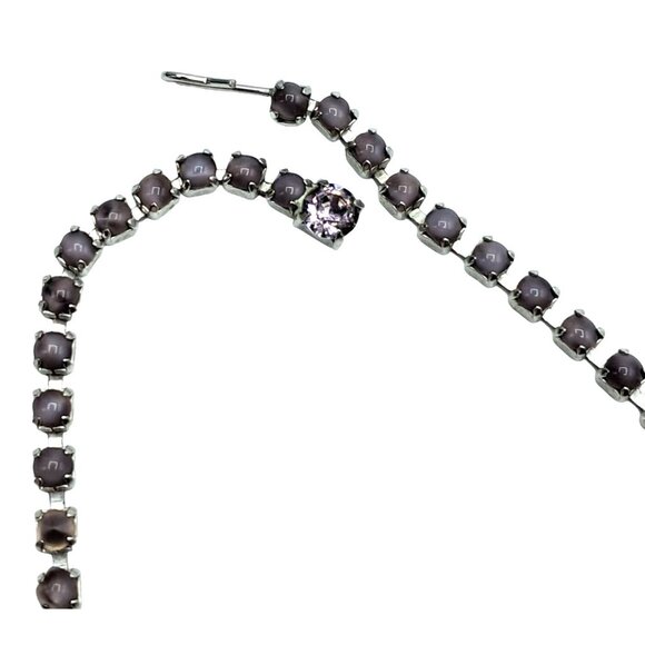 Vintage Rhinestone Choker Necklace Lavender Purple Cats Eye Satin Glass Costume - Picture 4 of 8